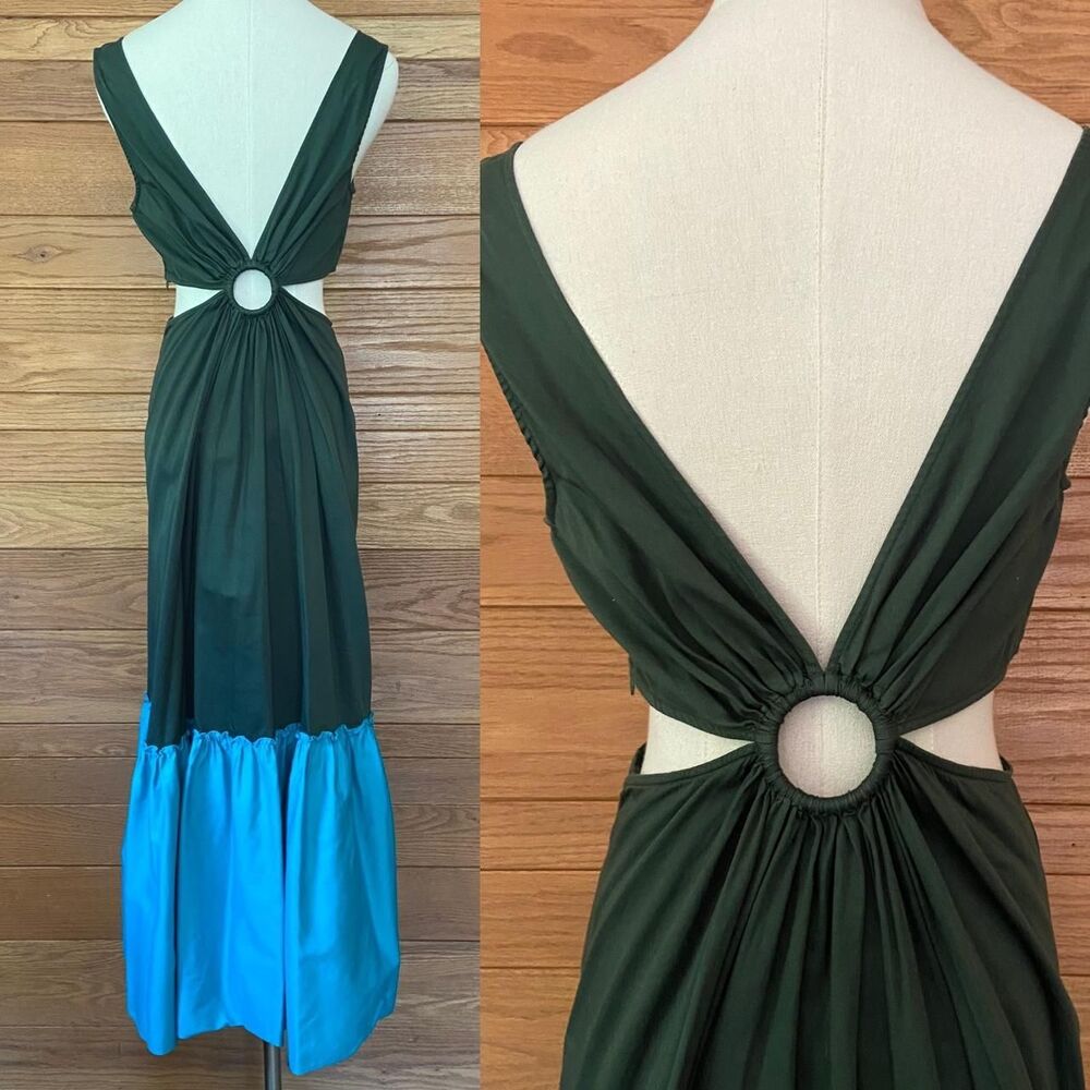 Anthropologie Geisha Designs green blue colorblock cutout maxi dress - Picture 6 of 9